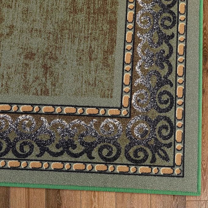 Antep Rugs Alfombras Bordered Modern 3x5 Non-Slip (Non-Skid) Low Pile Rubber Backing Indoor Area Rug (Green, 3' x 5')