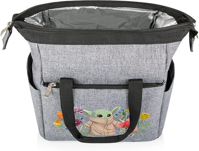 PICNIC TIME Star Wars Mandalorian Grogu On The Go Lunch Bag, Soft Cooler Lunch Box, Insulated Lunch Tote, Leak-Resistant Work Lunchbox, Reusable Thermal Cooler Bag, (Heathered Gray)