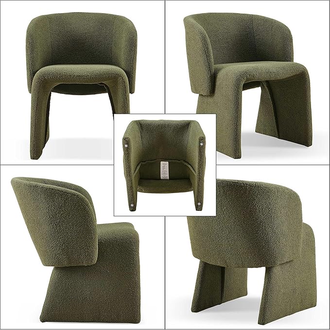Upholstered Dining Chair Green Set of 4,Stylish Accent Barrel Side Chairs Cozy Single Sofa Chair Teddy Velvet Comfortable Armchair for Bedroom Reading Room Waiting Room Kitchen Dining Room