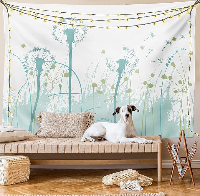 Ambesonne Spring Tapestry, Silhouette Dandelion Floral Foliage Seasonal Blooms Botany Eco Illustration, Fabric Wall Hanging Decor for Bedroom Living Room Dorm, 28" X 23", Khaki Green
