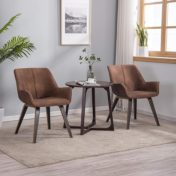 PU Leather Living Room Chairs with Arms Mid Modern Dining Chairs Set of 4 & 2 & 6 Kitchen & Dining Room Chairs Upholstered Accent Chairs Set of 2 (Brown, 2)