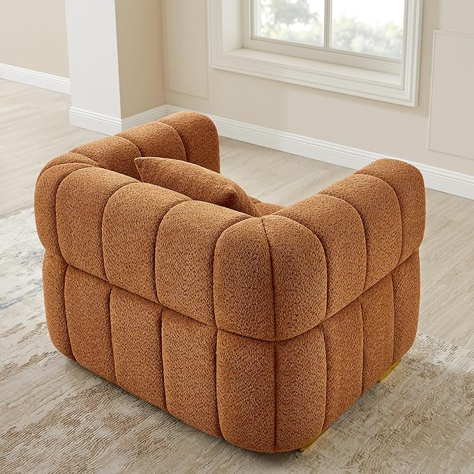 VANOMi Sofa and Chair Set, Modern Deep Seat Couch & Boucle Sofa Chairs, Oversized Upholstered Couch Sets for Living Room, Bedroom, Office, Apartment, Curry (2 Pieces)