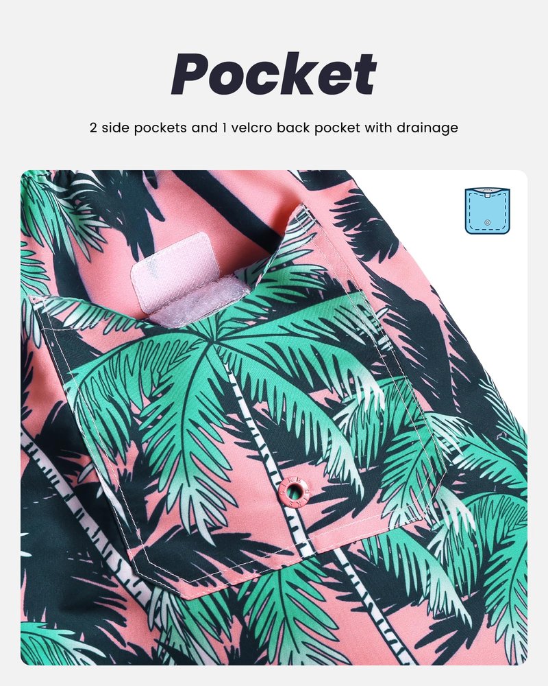 maamgic Mens Swim Trunks Quick Dry Swim Shorts with Mesh Lining Funny Swimwear Bathing Suits 7inch Pink Tree Medium