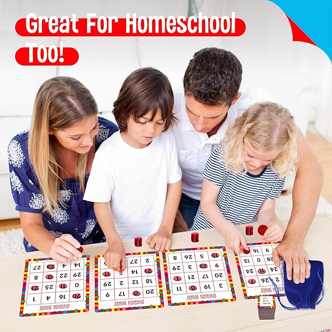 SpriteGru Multiplication & Division Bingo Game, 480 Math Problems, 2 Educational Math Board Game for Kindergarten and Preschool Kids 4-8, Perfect for Classroom & at Home (Up to 25 Players)