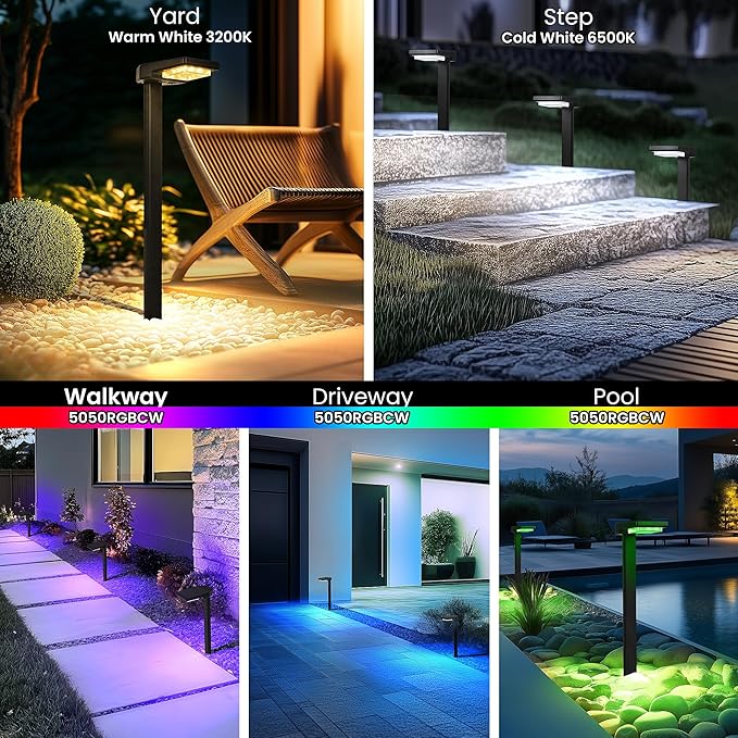 Solar Pathway Lights Outdoor, Smart Color Changing with 9-in-1 (Warm White/Cool White/RGBCW) Modes,Bright Landscape Lighting Waterproof for Walkway,Garden,Driveway,Yard,Patio(2pack)