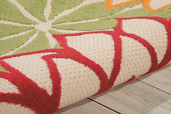 Nourison Aloha Indoor/Outdoor Green 5'3" x 7'5" Area Rug, Tropical, Botanical, Easy Clean, Non Shedding, Bed Room, Living Room, Dining Room, Deck, Backyard, Patio (5x7)
