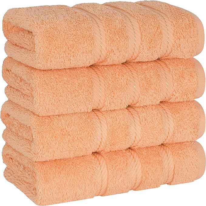 American Soft Linen Luxury Hand Towels for Bathroom, 600 GSM 100% Cotton Turkish 4 Piece Hand Towel Set, 600 GSM Hand Face Towels for Kitchen, Peach Hand Towels