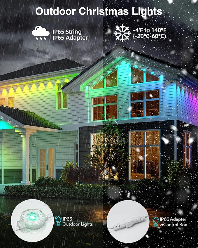 Permanent Outdoor Lights, 111ft with 72 RGBIC LED Light with App Control, Waterproof Permanent Christmas Lights for Outside Roofline Decor, Garden Decor, House,Party, Christmas Decoration