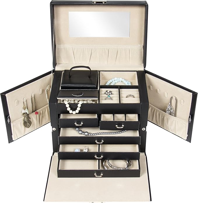 Best Choice Products Leather Box Organizer Storage With Mini Travel Case - Black