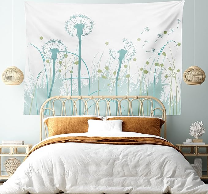 Ambesonne Spring Tapestry, Silhouette Dandelion Floral Foliage Seasonal Blooms Botany Eco Illustration, Fabric Wall Hanging Decor for Bedroom Living Room Dorm, 45" X 30", Khaki Green