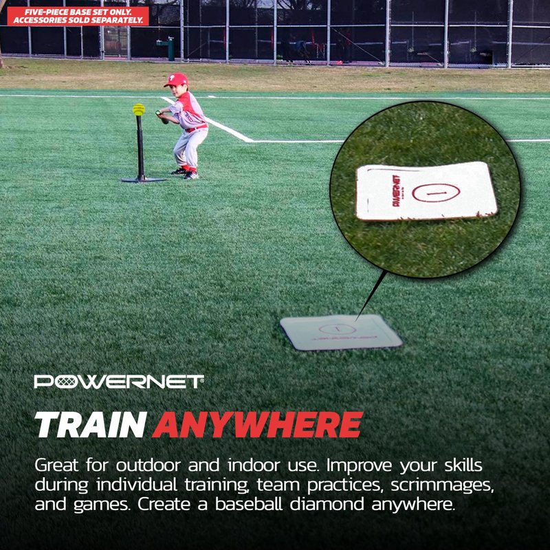 PowerNet 5-Piece Base Set for Baseball, Softball & Kickball, Flexible Anti-Slip Weather Resistant Rubber Bases for Yard Games