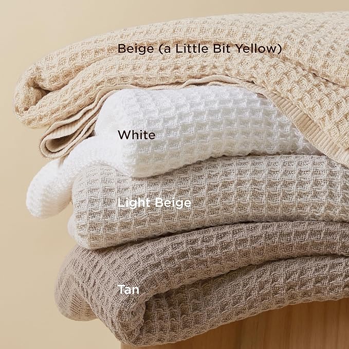 Bedsure 100% Cotton Large Throw Blanket for Couch 50x70 inches - Breathable and Soft, Waffle Weave Throw Blanket for Office, White
