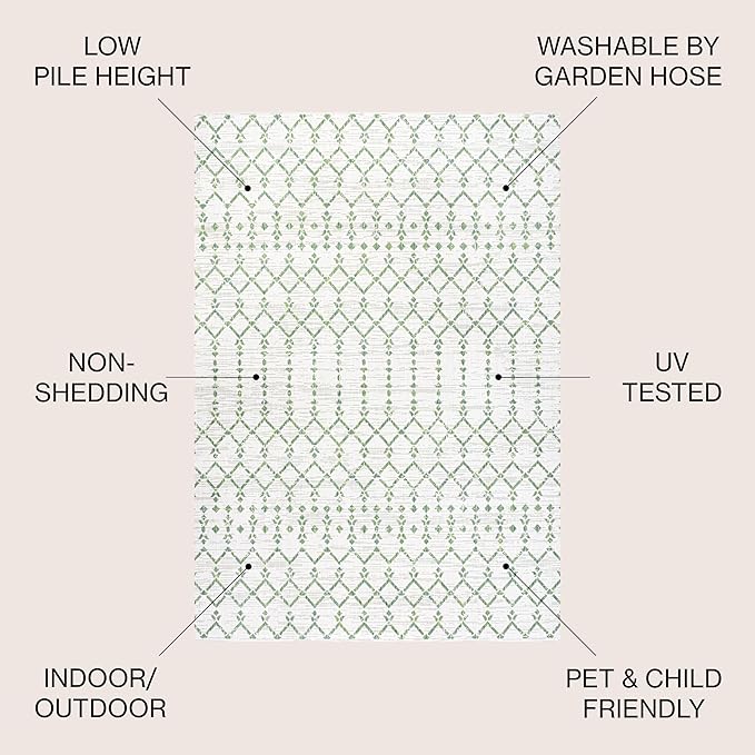 JONATHAN Y Moroccan Geometric Indoor Outdoor Area Rug 3X5 Green/Ivory, Ourika Textured Weave for Backyard, Patio, Porch, Easy-Cleaning, High Traffic, Pet-Friendly, Non-Shedding (SMB108R-3)