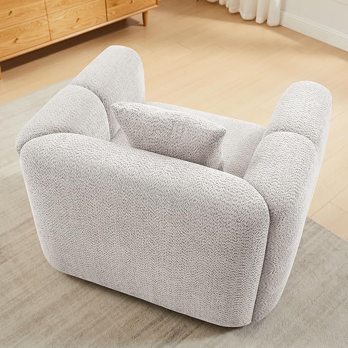 VANOMi 42" Width Accent Chair for Living Room, Modern Lounge Chair with Pillow, Comfy Upholstered Boucle Single Sofa Chair for Living Room (Light Khaki)