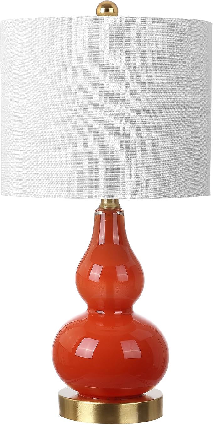 JONATHAN Y 20.5" Sunset Orange Glass Table Lamp, Modern Gourd Bedside Nightstand Lamp for Bedroom, Living Room, White Linen Shade, LED Bulb Included (JYL1028G)