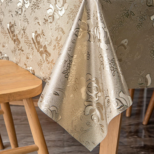 FAVE Gold Tablecloths Vinyl Table Cloth for Kitchen Dining Table Wipeable PVC Tablecloth Cover for Wedding, Banquet, Birthday, Party, Restaurant Decoration（Gold,55”x87”）