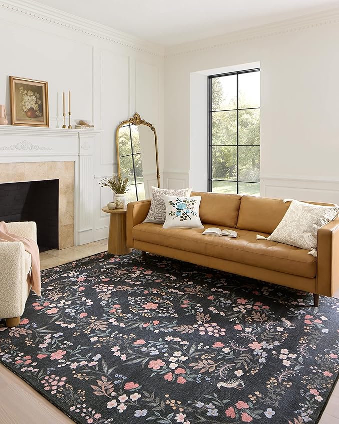Loloi Rifle Paper Co. Maison Collection MAO-04 Tuileries Black 2'-6" x 9'-6", .19" Pile Height, Runner Rug