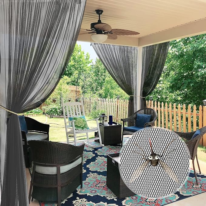 RYB HOME 2 Panels Porch Screen Mesh Outdoor Curtains Lightweight Mosquito