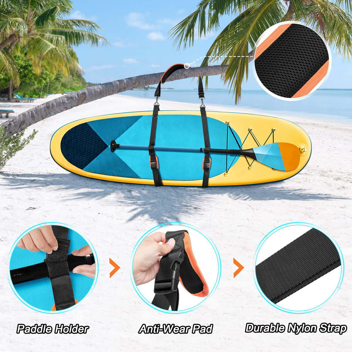 GOBUROS Paddle Board Carrying Strap, Adjustable SUP Kayak Carry Strap with Detachable Storage Bag and Metal Hardware for Paddle boards, Surfboards, Long boards, Canoe and Kayak, Black
