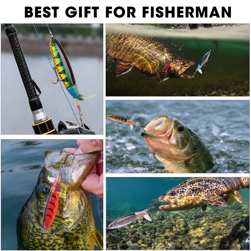 Bass Fishing Lures Set,Plopping Minnow Lure with Floating Rotating Tail Freshwater Artificial Hard Baits Swimbait Slow Sinking Lures for Trout Pike Walleye