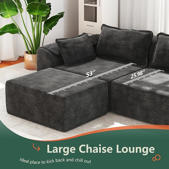 Hobestluk Rectangular Cloud Memory Foam Ottoman for Couch Comfy Couch Footrest with Removable Cover Ideal for Living Room Bedroom or Office as Extra Seating or Coffee Table (Dark Grey, Ottoman)