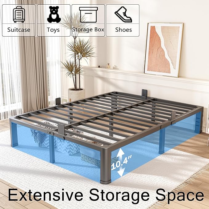 FUIOBYVV 12 Inch King Bed Frame with Rounded Corner and Headboard Hole Mattress Retainers 3500 LBS Metal Heavy Duty Steel Slats Support No Box Spring Needed Platform Noise Free Easy Assembly