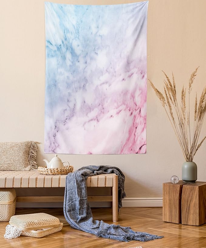 Ambesonne Marble Print Tapestry, Pastel Toned Cloudy Crack Lines Stained Antique Shabby Design, Fabric Wall Hanging Decor for Bedroom Living Room Dorm, 23" X 28", Pink