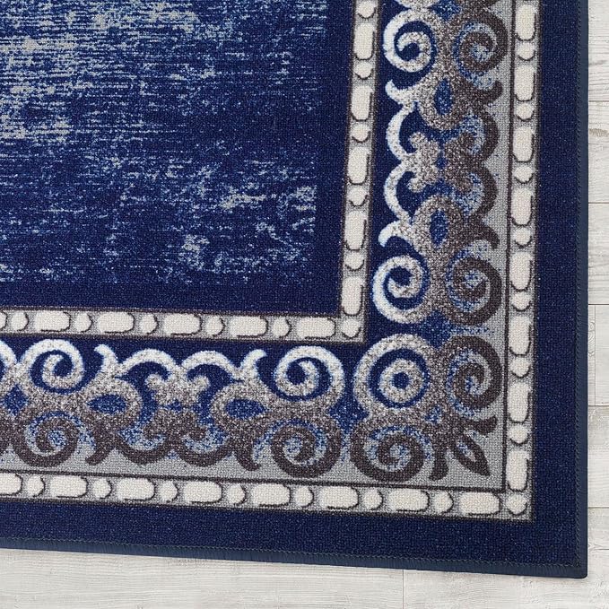 Antep Rugs Alfombras Bordered Modern 8x10 Non-Slip (Non-Skid) Low Pile Rubber Backing Indoor Area Rug (Navy, 7'10" x 10')