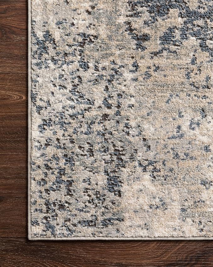 Loloi Teagan Collection TEA-07 Natural/Denim 6'-7" x 9'-2" Area Rug, Large, Soft Neutral Rug, High-Traffic for Living Room, Bedroom, Home Office, Dining Area