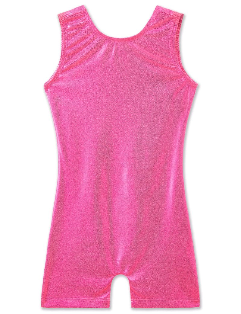 TENVDA Girls Gymnastics Leotards Size 3t 4t Stretchy Hot Pink Unitard with Shorts
