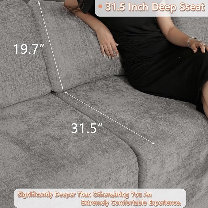 EASE MOOSE Oversized Sectional Cloud Couch, 9-Seat Modular Boneless Sofa Set with Deep Seat, No-Assembly Chenille Sofa for Living Room, Light Grey