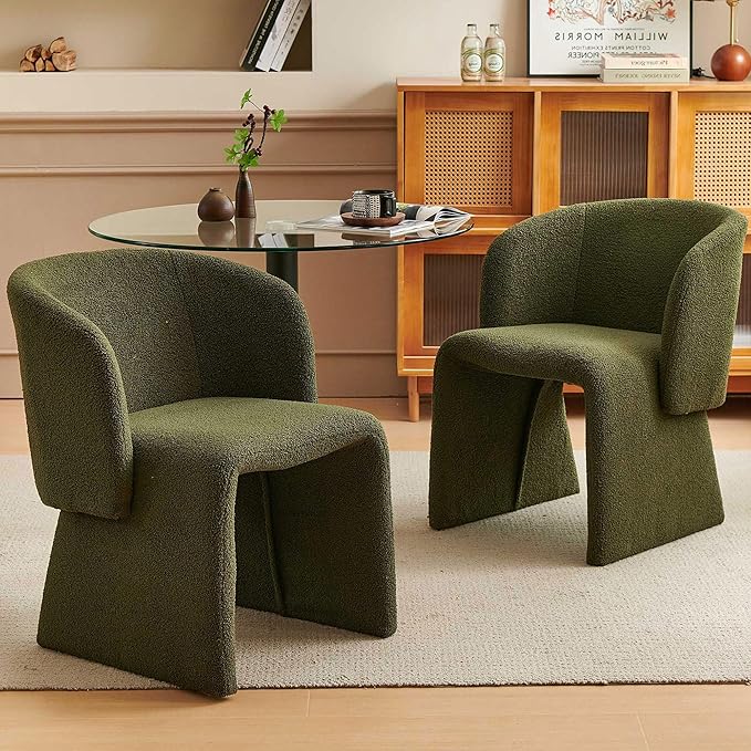 Barrel Dining Kitchen Chairs Set of 2, Modern Mid Century Living Room Chairs Upholstered Round Backrest Accent Side Chairs Comfortable for Dining Room, Cafe,Green