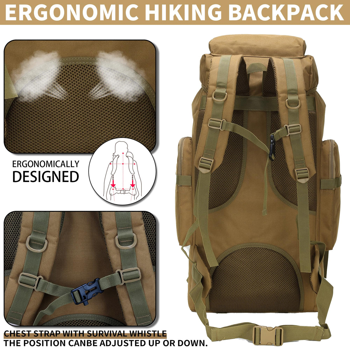 W WINTMING Hiking Backpack for Men 70L/100L Camping Backpack Military Rucksack Molle 3 Days Assault Pack for Climbing