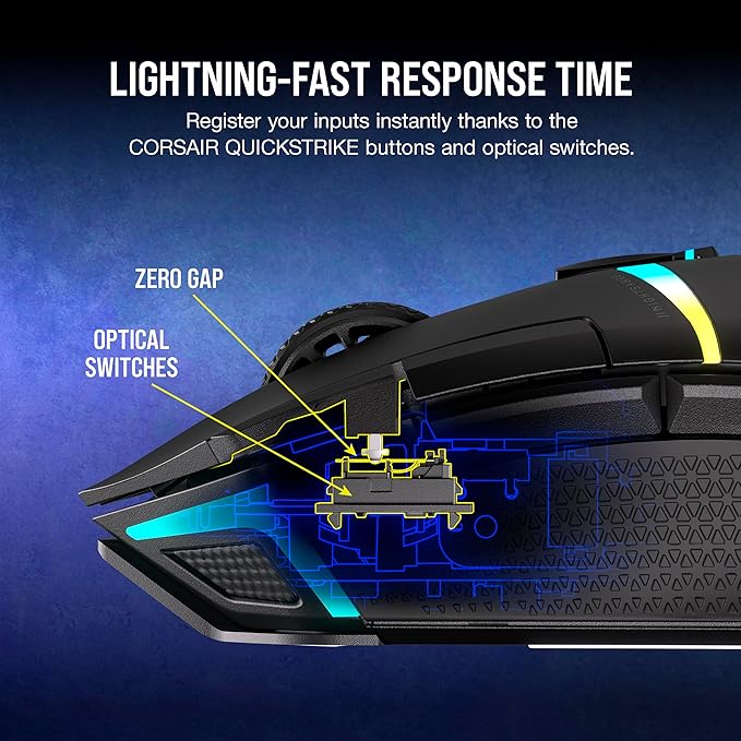 Corsair NIGHTSABRE RGB Wireless Gaming Mouse for FPS, MOBA - 26,000 DPI - 11 Programmable Buttons - Up to 100hrs Battery - iCUE Compatible - Black