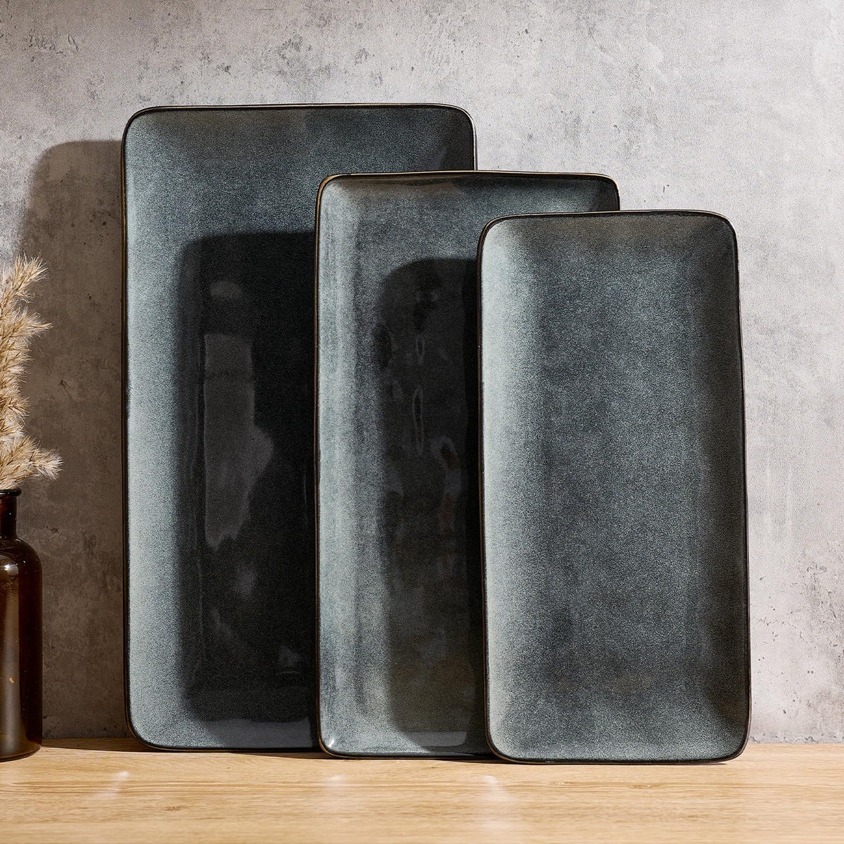 Famiware Serving Platters Set of 3 Sizes - Rectangular, Cappuccino White