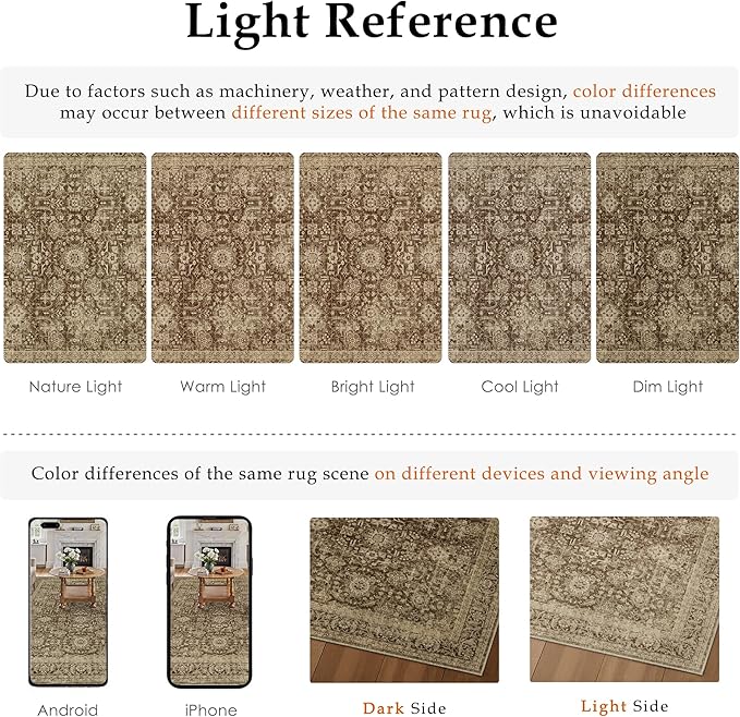 Brown 2x6 Runner Rug Hallway Non Slip Kitchen Vintage Distressed Long Carpet Indoor Machine Washable Traditional Floral Bedroom Accent Throw Rug for Office Laundry Bathroom Dining Living Room