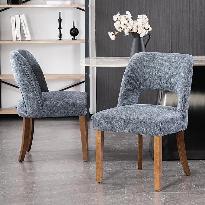 VKNOW Wooden Dining Chairs Set of 6, Modern Fabric Upholstered Dining Room Chair Kitchen Chairs, Farmhouse Dinner Chair for Kitchen Dining Room, Navy