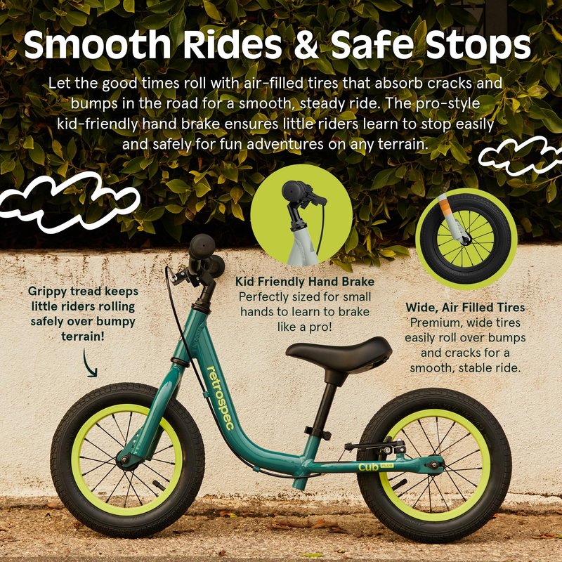 Retrospec Cub Plus Toddler Balance Bike for Boys & Girls Ages 18 Months - 4 Years with Adjustable Seat, Handlebars & V-Brake, Lightweight Frame, Air-Filled Tires