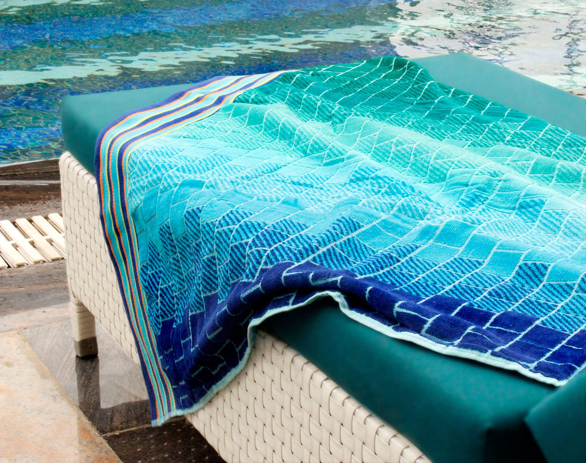 COTTON CRAFT Oversized XL Beach Towel 39 x 68-2 Pack - 100% Cotton Velour - Big & Huge - Pool Picnic Bath Towels - Jacquard Terry Thick Plush Super Soft Luxury - 450 GSM - Blue Tiles