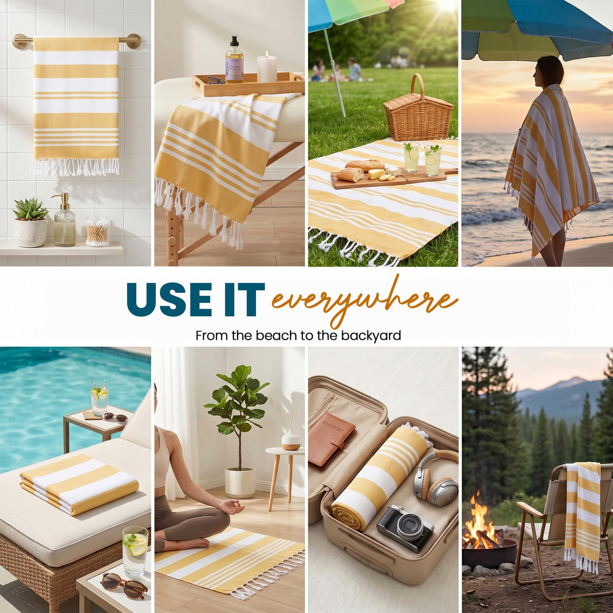 Utopia Towels - 4 Pack Turkish Beach Towel (40 x 72 Inches) - 100% Cotton Big Beach Towels Oversized - No Sand, Lightweight & Quick Dry - Prewashed for Soft Feel (Buff)
