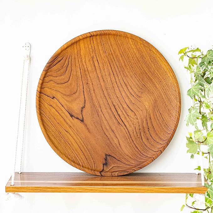 Rainforest Bowls Set of 2 12" Round Javanese Teak Wood Dinner Plates- Perfect for Everyday Use- Hot & Cold Friendly, Ultra-Durable, Premium Wooden Plates- Handcrafted by Indonesian Artisans