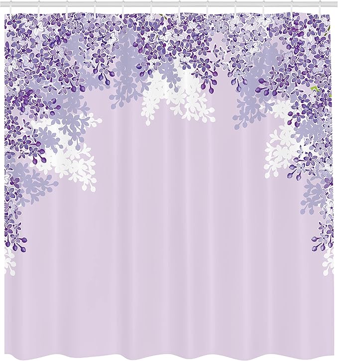 Ambesonne Flower Shower Curtain, Framing Lilac Flowers in Blossom Vernal Season Soothing Color Shades Artwork, Cloth Fabric Bathroom Decor Set with Hooks, 69" W x 70" L, Blue Violet