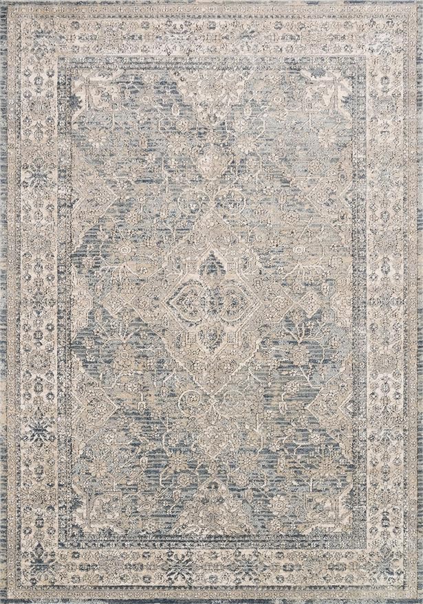 Loloi Teagan Collection TEA-04 Sky/Natural 5'-3" x 7'-6" Area Rug, Large, Soft Neutral Rug, High-Traffic for Living Room, Bedroom, Home Office, Dining Area