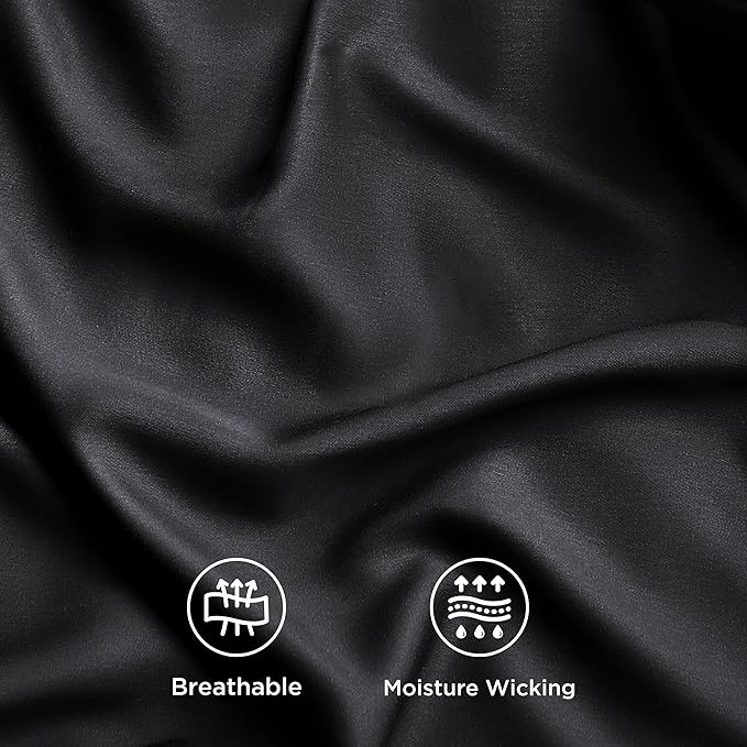 Bedsure King Size Sheet Set, Cooling Sheets King, Rayon Derived from Bamboo, Deep Pocket Up to 16", Breathable & Soft Bed Sheets, Hotel Luxury Silky Bedding Sheets & Pillowcases, Black