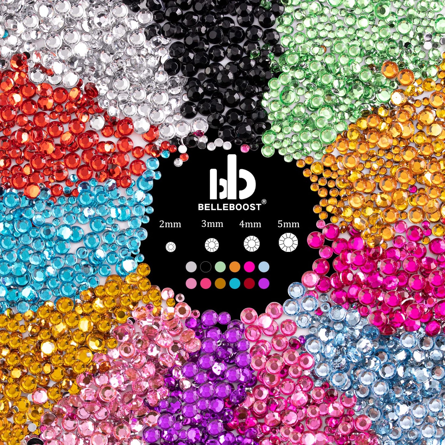 Flat Back Rhinestone+Half Round Pearl Kits Colorful Rhinestones+White AB&Beige AB Pearls with Quick Dry Makeup Glue+Picker Pencil+Tweezer for Nail Art and Face Make-up