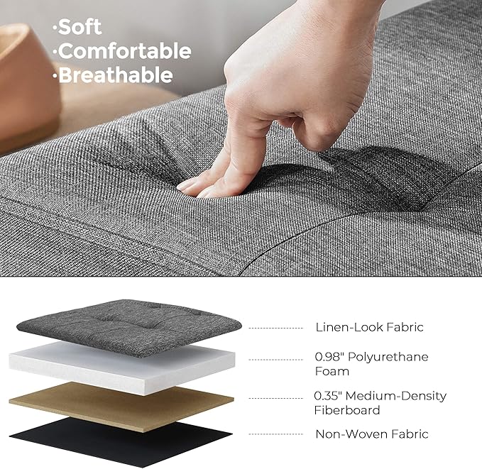 SONGMICS 43 Inches Folding Storage Ottoman Bench, Set of 2, Storage Chest, Foot Rest Stool, Bedroom Bench with Storage, Dark Gray, ULSF431G01
