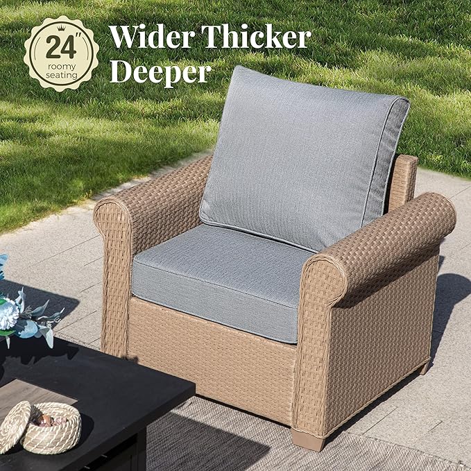 Patio Furniture Set 4 pcs, Wicker Outdoor Patio Furniture, 3-Seat Sofa, 2 Single Sofa and Coffee Table, Rattan Patio Conversation Set for Backyard Deck, Grey