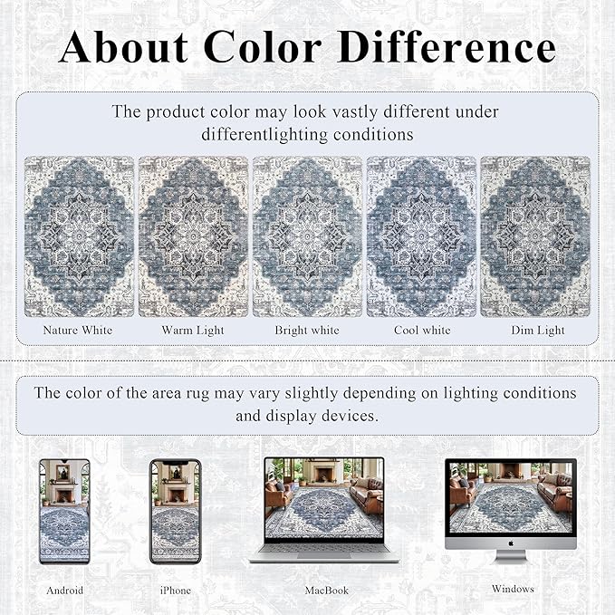 9x12 Large Area Rugs for Living Room Ultra-Soft Washable Rug Vintage Distressed Non-Slip Low Pile Stain Resistant Carpet for Bedroom Dining Room Kitchen Office