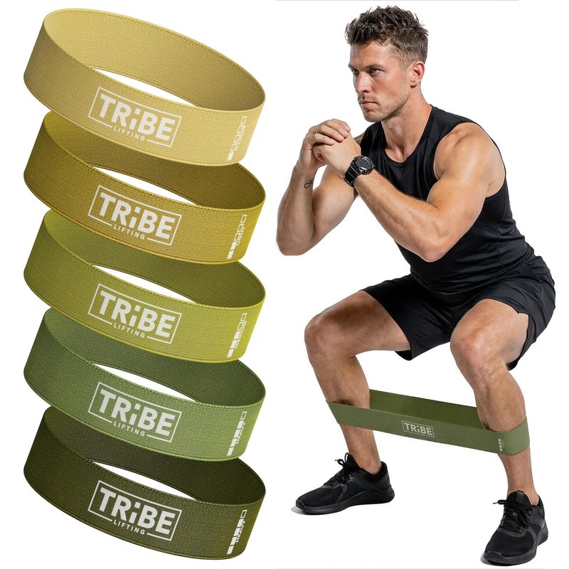 Tribe Lifting Fabric Resistance Bands for Working Out - 5 Exercise Bands Set for Legs and Glutes - Booty Bands for Women and Men - Thick Cloth Workout Bands for Physical Therapy, Hip Training