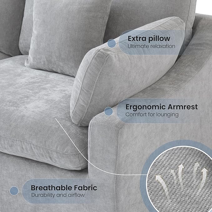 Modular Sectional Sofa,119inch V Shaped Down Filled Cloud Couch,5 Seater Convertible Sofa Living Room Set,Cover Washable and Replaceable Couches for Living Room,Gray